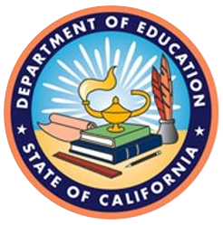 The California Department of Education logo showing a genie lamp on top of two books stacked
